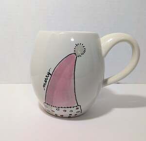 Magenta Christmas Mug May Your Days Be Merry Pink Santa Hat Collectible Coffee